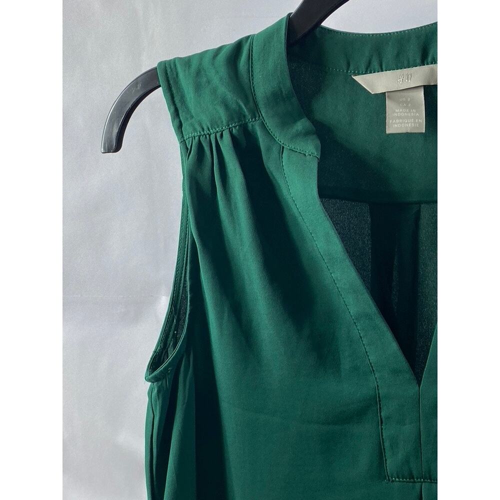 H&M Women's Forest Green V-Neck Semi-Sheer Round-Hem Mini Dress SZ 2 - Picture 4 of 11